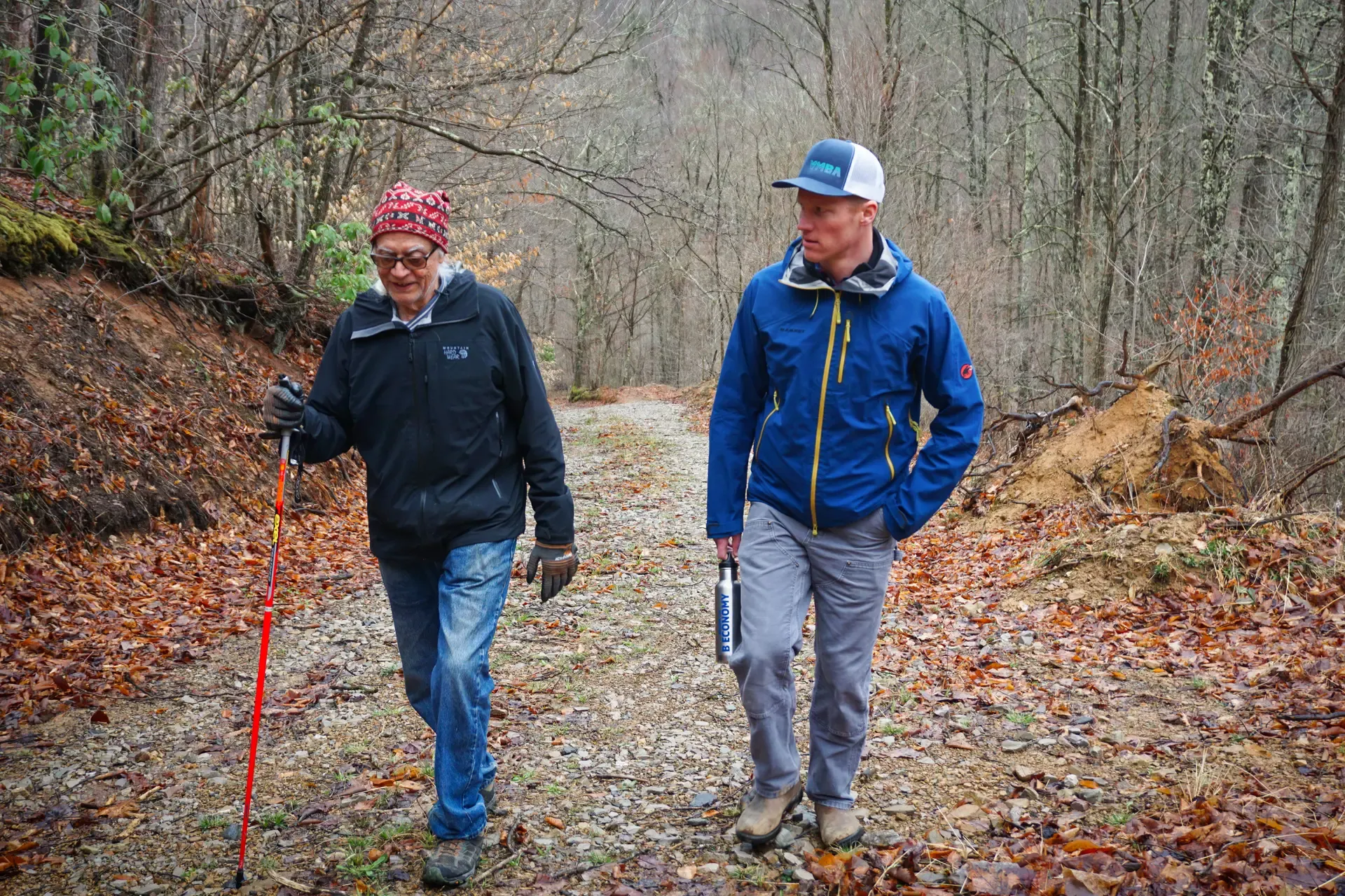 John Ringer (AFF Staff) walking with John Huerta (landowner, VW)
