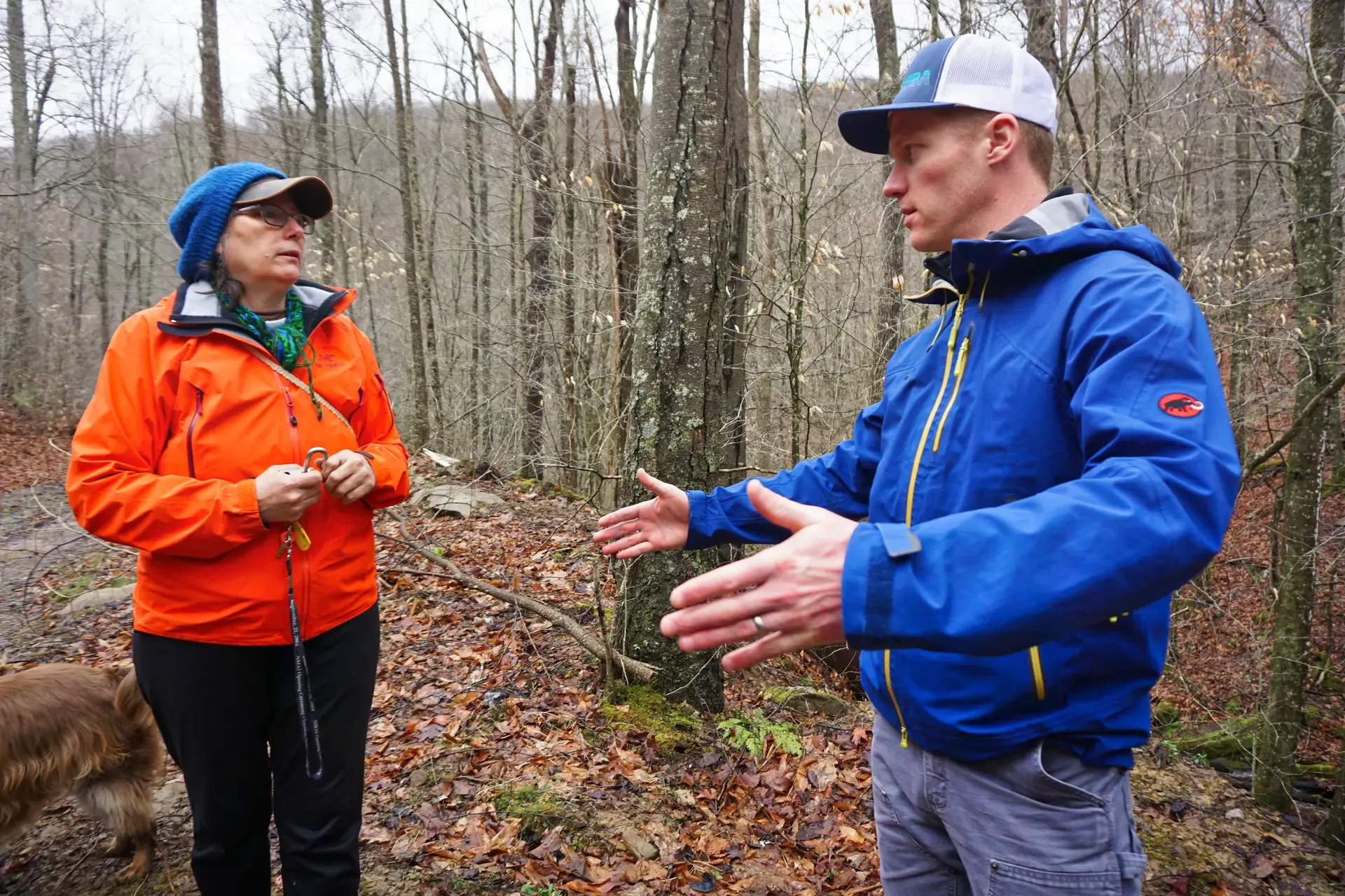John Ringer (AFF Staff) talking to Pam Huerta (landowner, WV)